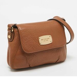 Michael Kors Brown Pebbled Leather Crossbody Bag with Gold Plate